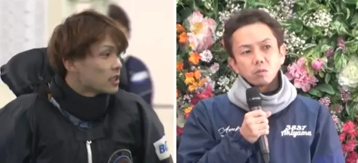 中村日向（左）と師匠の秋山広一（右）